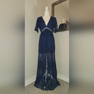 Blue Lace Maxi Dress